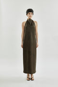 Francoise dress | Khaki jacquard - Wool silk blend
