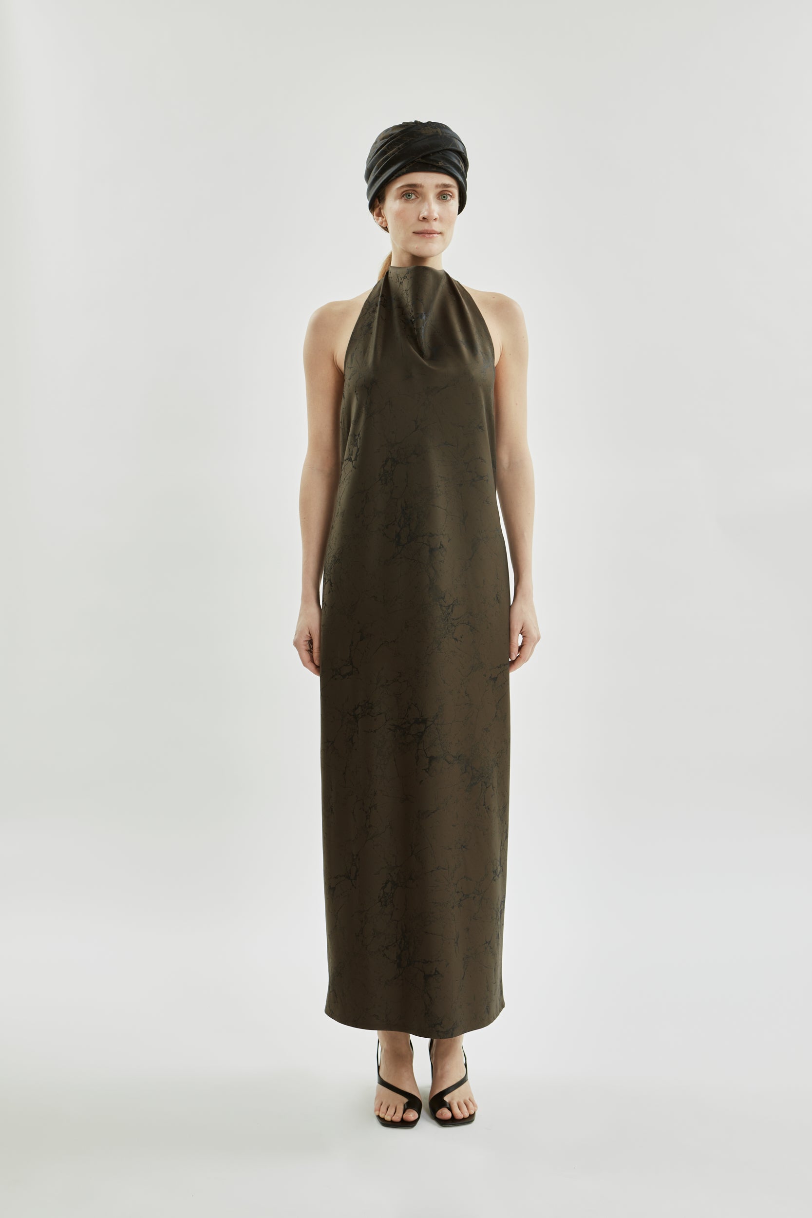 Francoise dress | Khaki jacquard - Wool silk blend