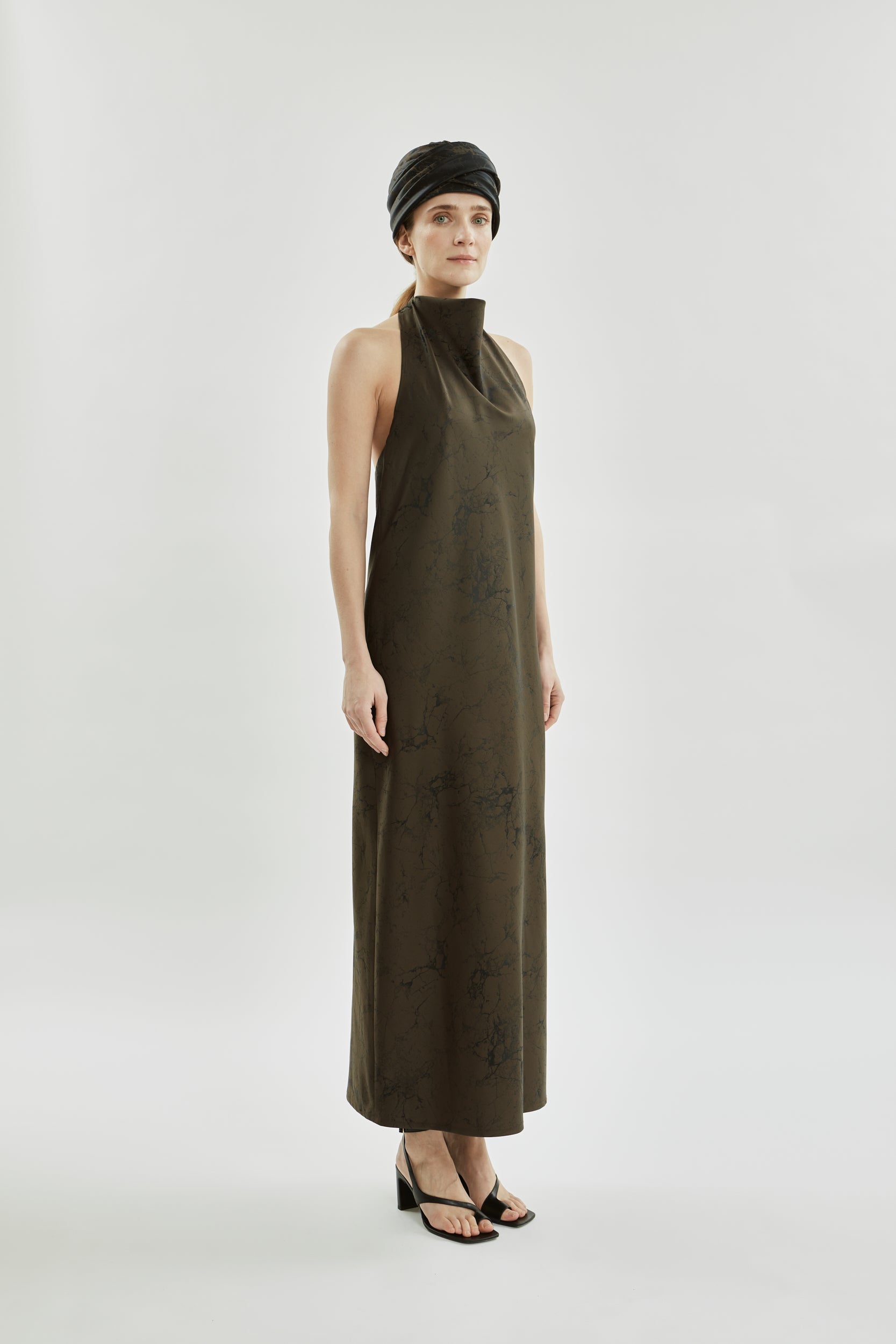 Francoise dress | Khaki jacquard - Wool silk blend