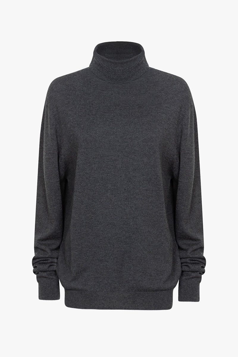 Fred turtleneck knit | Dark grey - Ultrafine merino-cashmere-silk blend