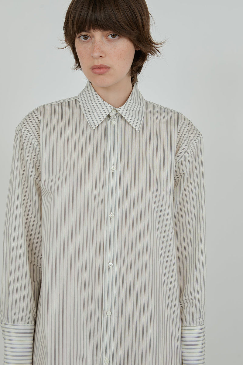 Freda shirtdress | Striped Grey Blue - Cotton poplin