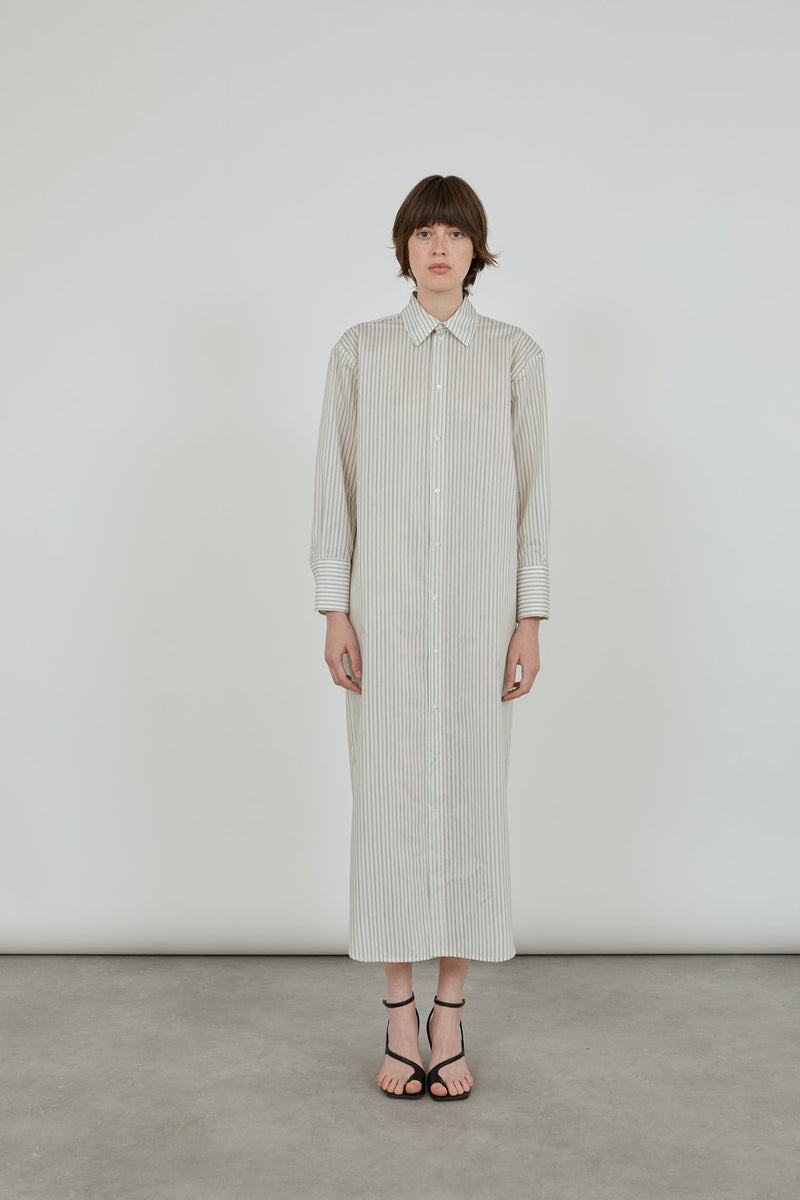 Freda shirtdress | Striped Grey Blue - Cotton