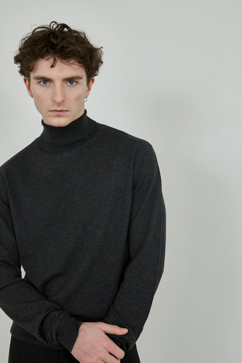 Fred turtleneck knit | Dark grey - Ultrafine merino-cashmere-silk blend