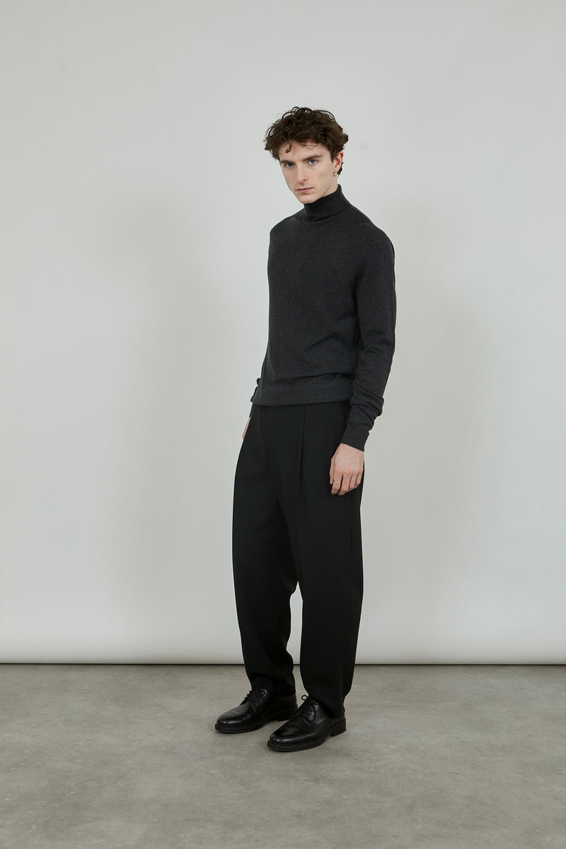 Fred turtleneck knit | Dark grey - Ultrafine merino-cashmere-silk blend