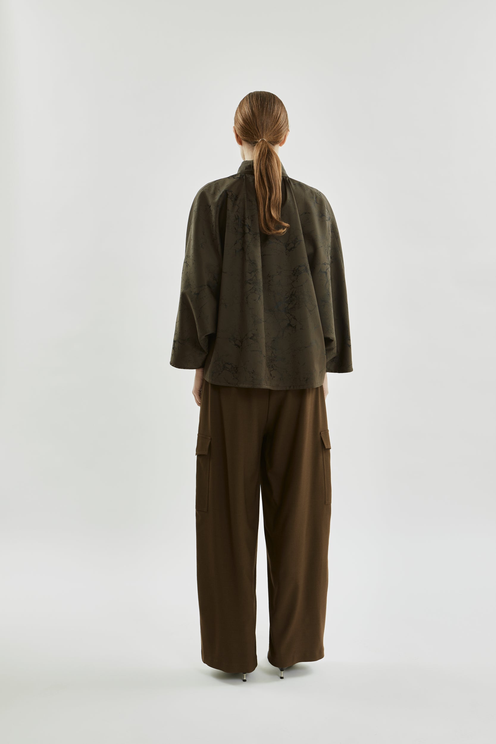 Isra top | Khaki jacquard - Wool silk blend