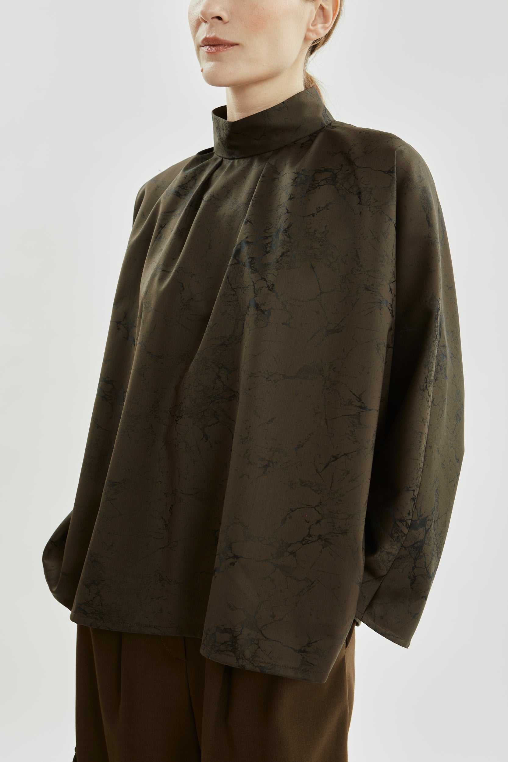 Isra top | Khaki jacquard - Wool silk blend