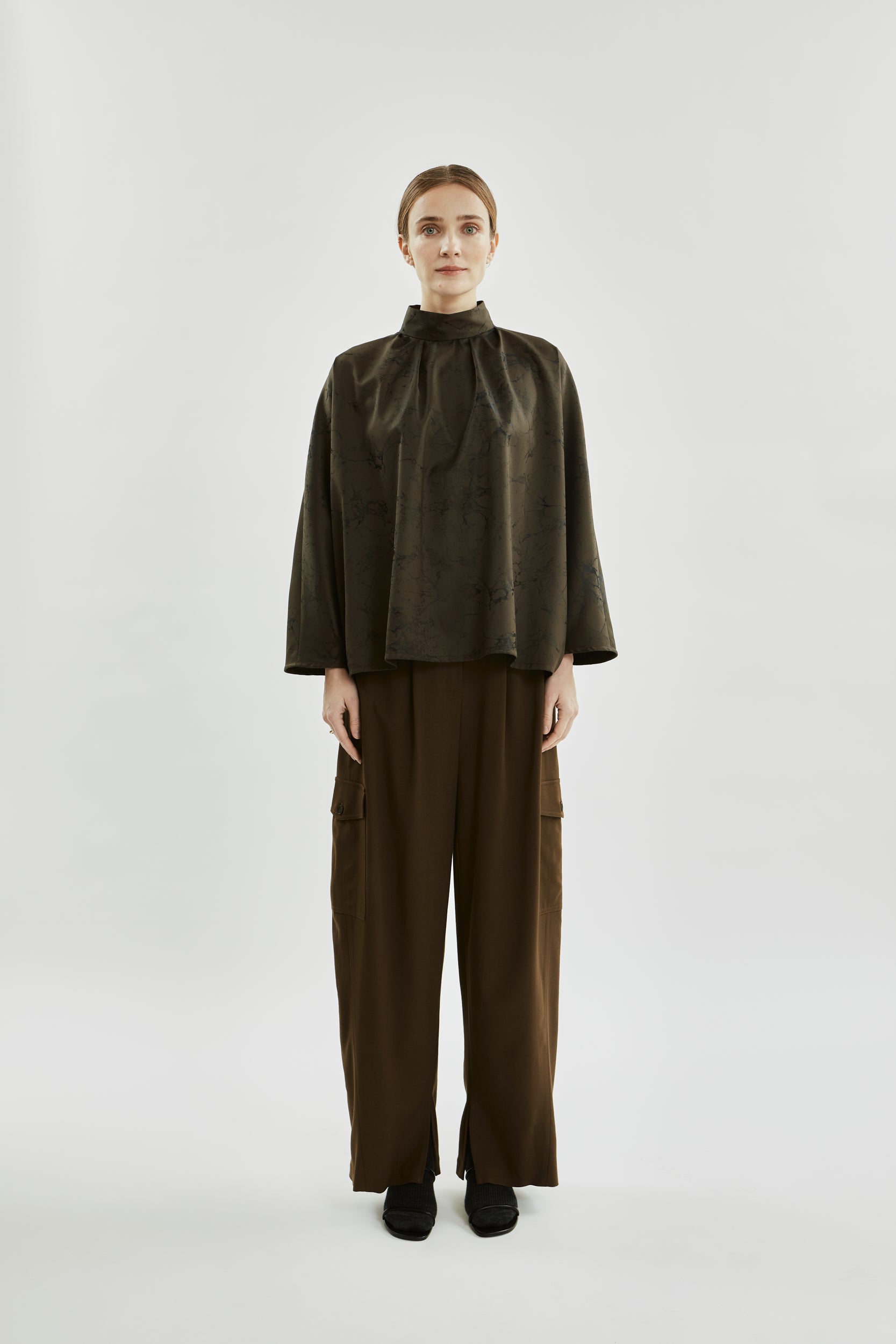 Isra top | Khaki jacquard - Wool silk blend