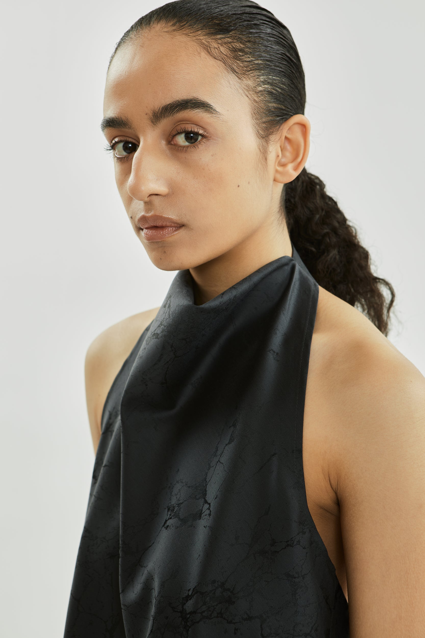 Jeanne top | Grey jacquard - Wool silk blend