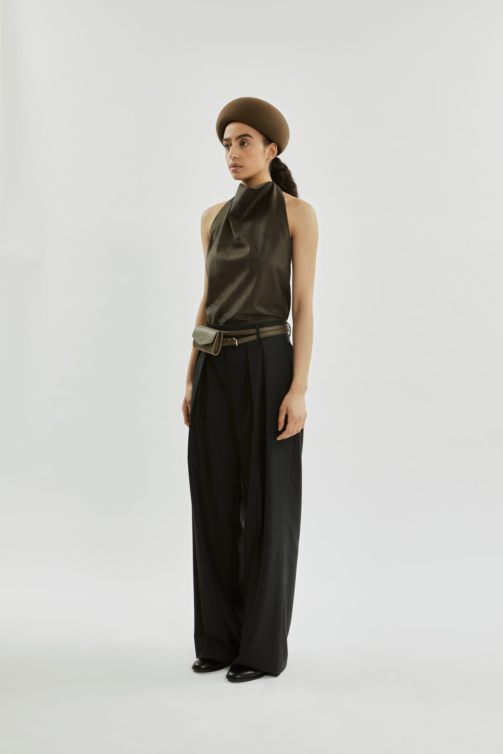 Jeanne top | Khaki jacquard - Wool silk blend