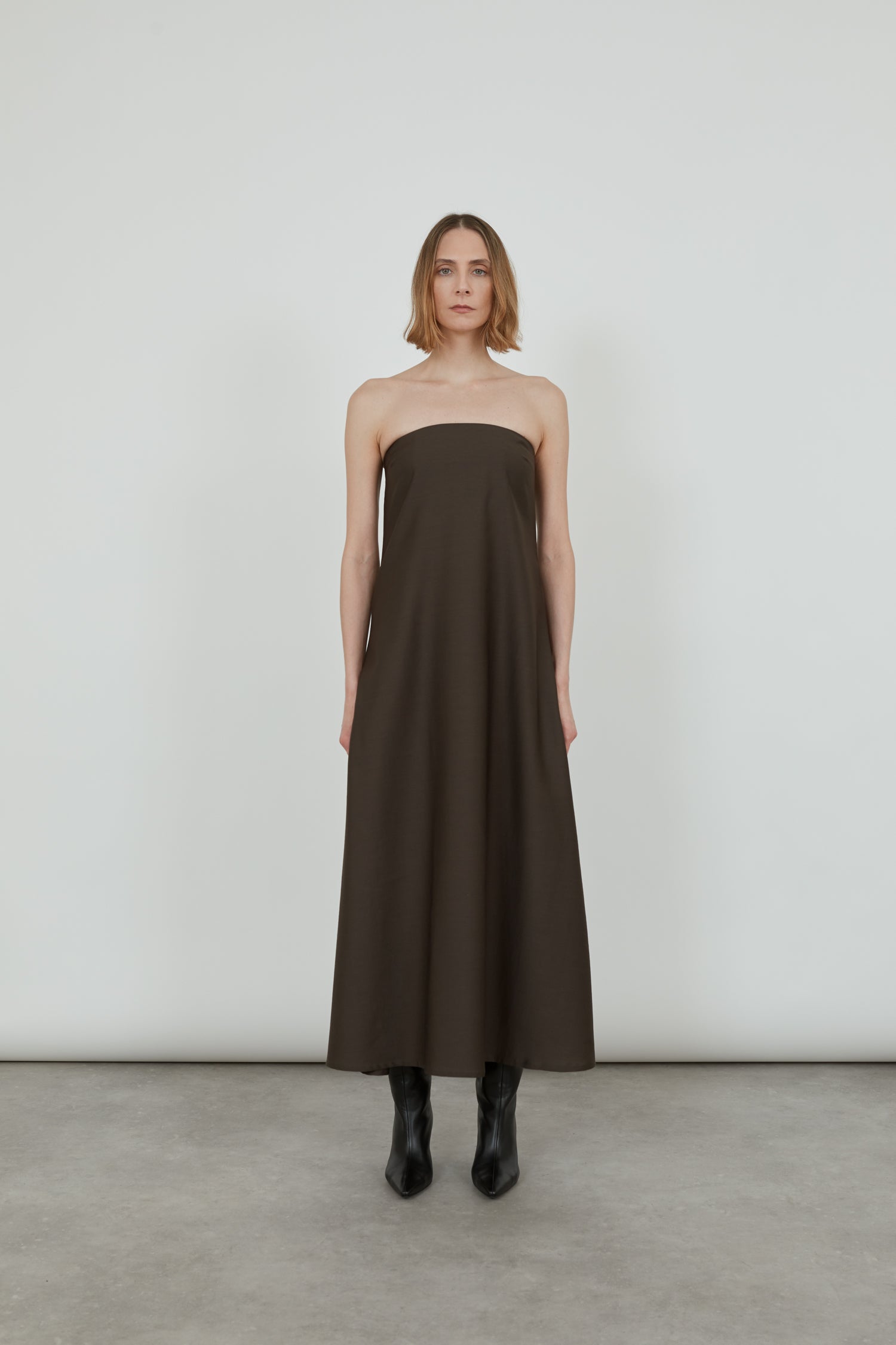 Joan dress | Chocolate - Wool-silk blend