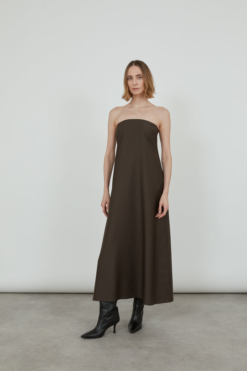Joan dress | Chocolate - Wool-silk blend