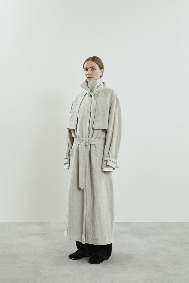 Full-length view with details Jocasta Coat.