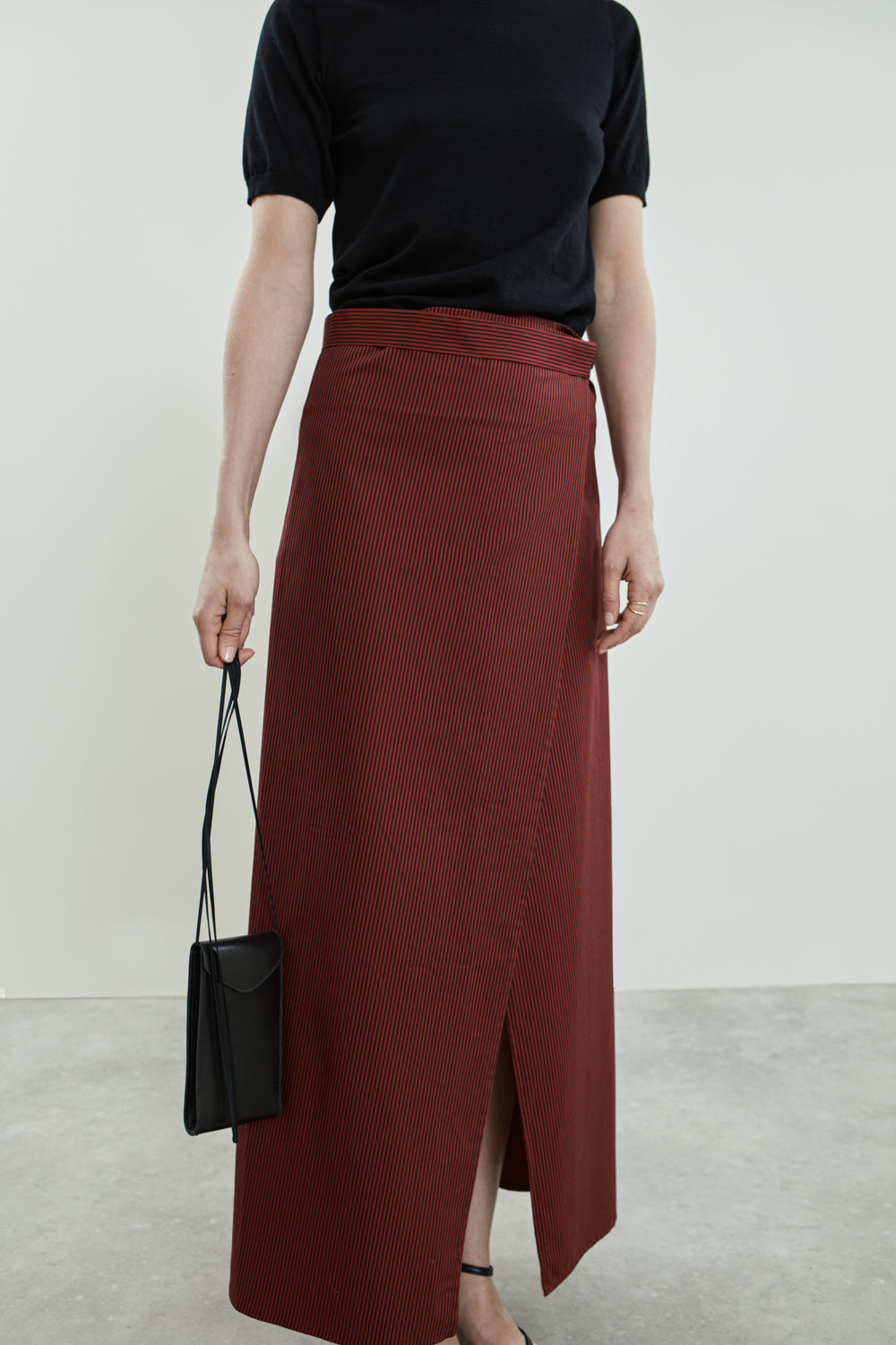 Jun wrap skirt | Striped red black - Cotton