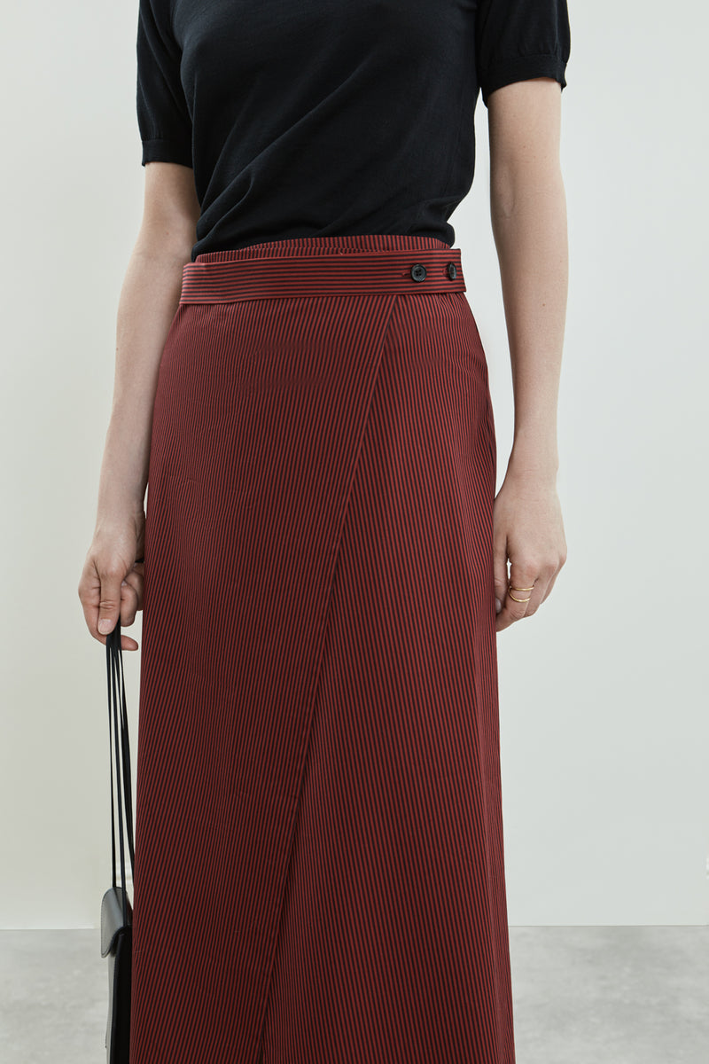 Jun wrap skirt | Striped red black - Cotton