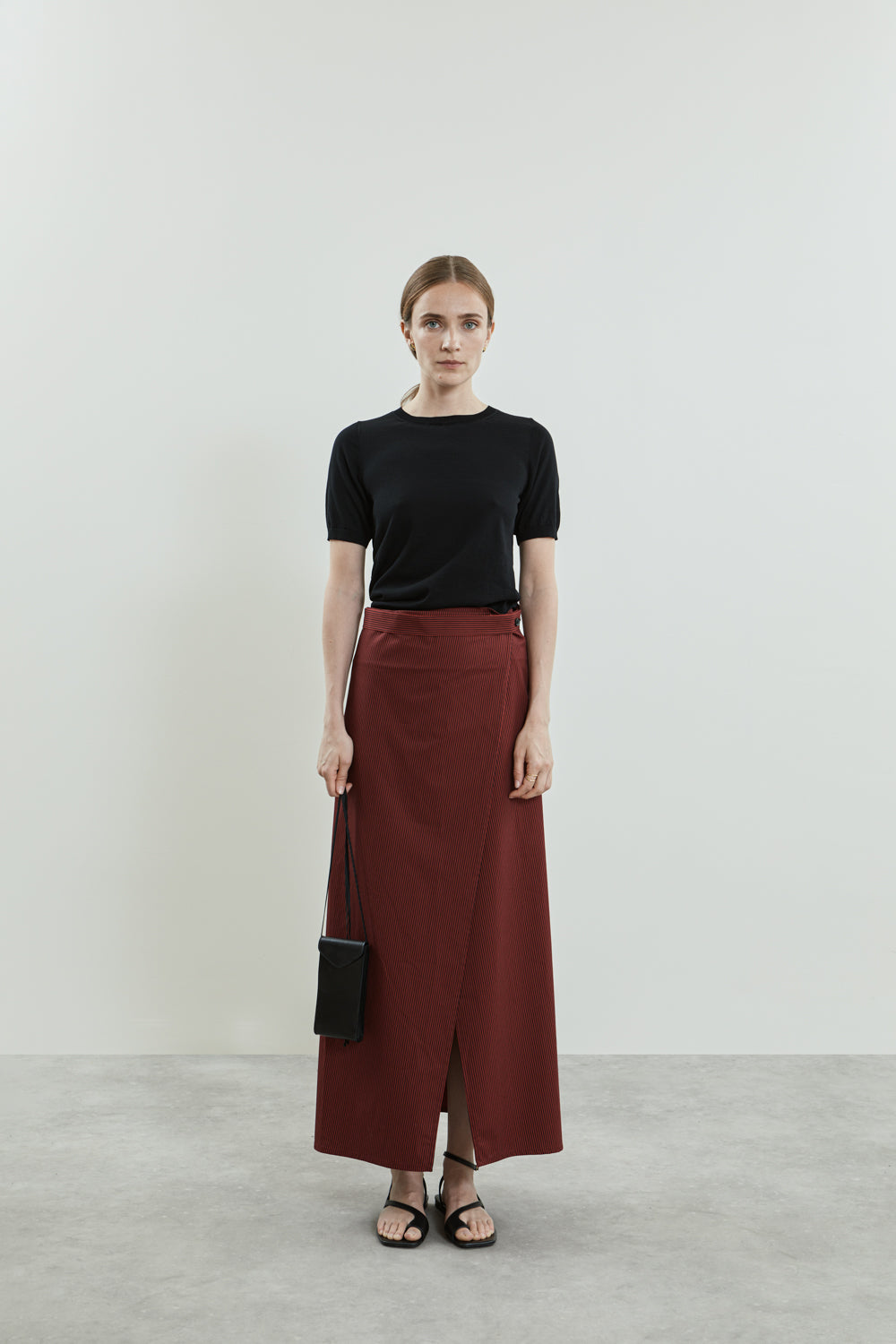 Jun wrap skirt | Striped red black - Cotton