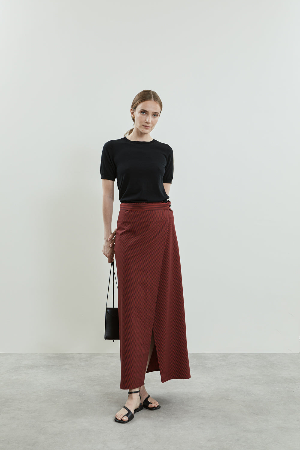 Jun wrap skirt | Striped red black - Cotton