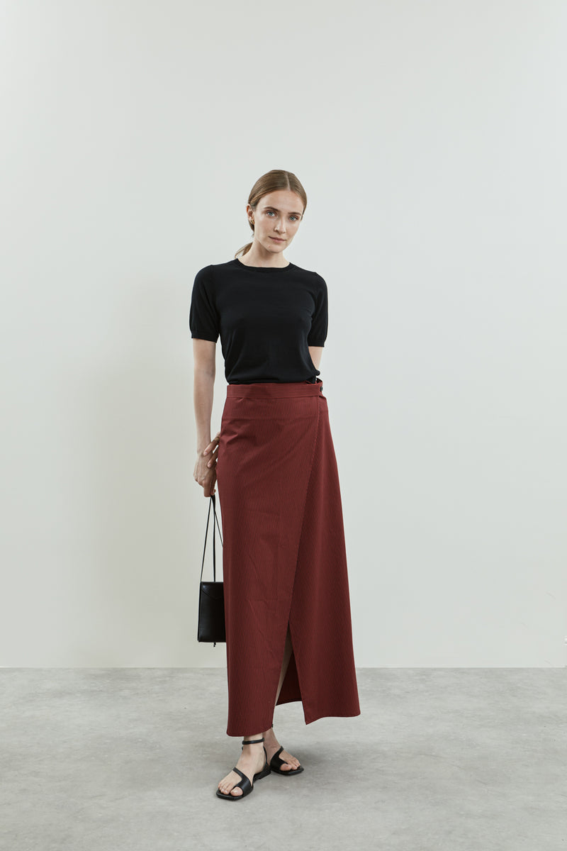 Jun wrap skirt | Striped red black - Cotton