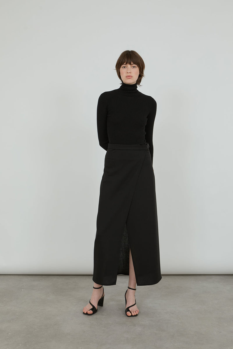 Jun Wrap Skirt | Black - Virgin Wool