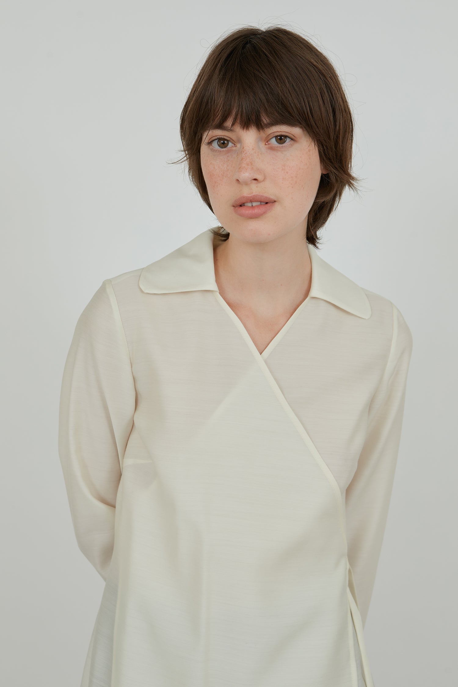 Koda wrap shirt | Off white - Wool-silk blend