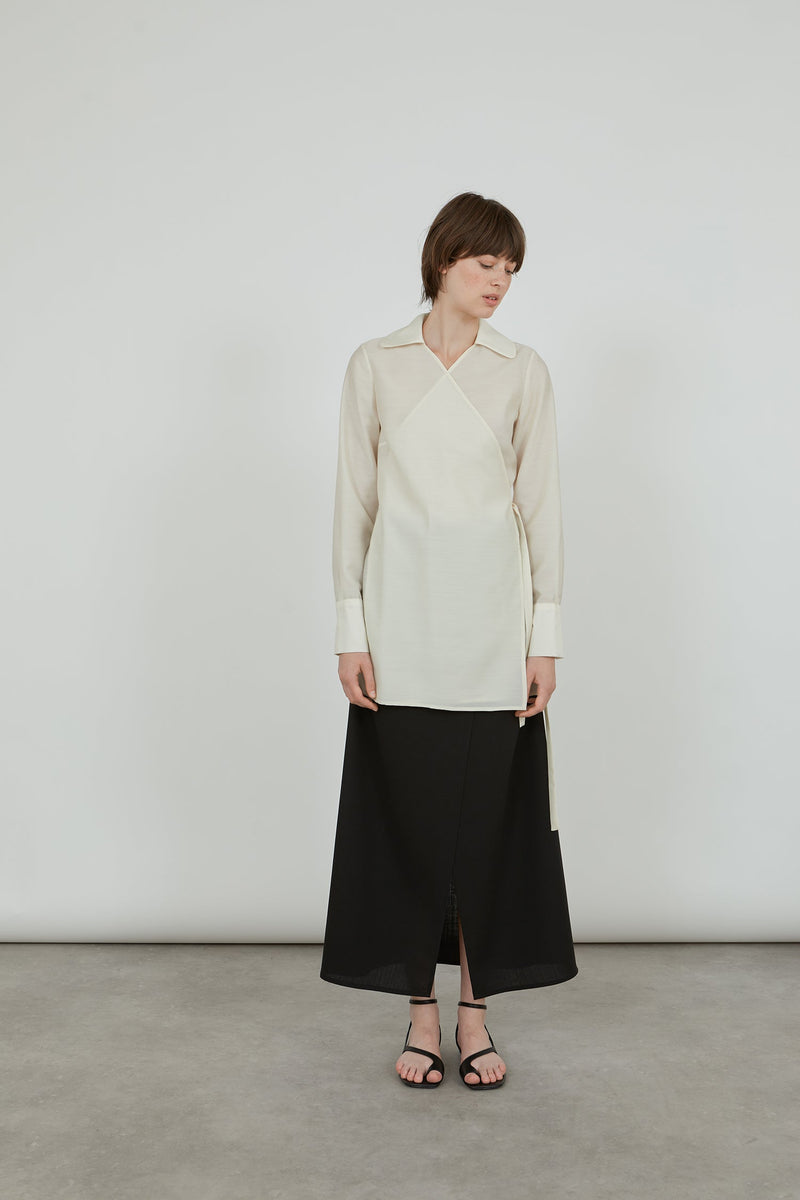 Koda wrap shirt | Off White - Wool-silk blend