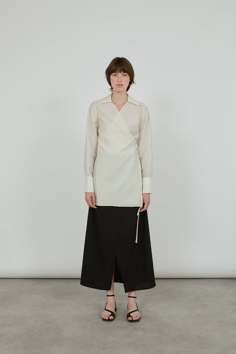 Koda wrap shirt | Off White - Wool-silk blend