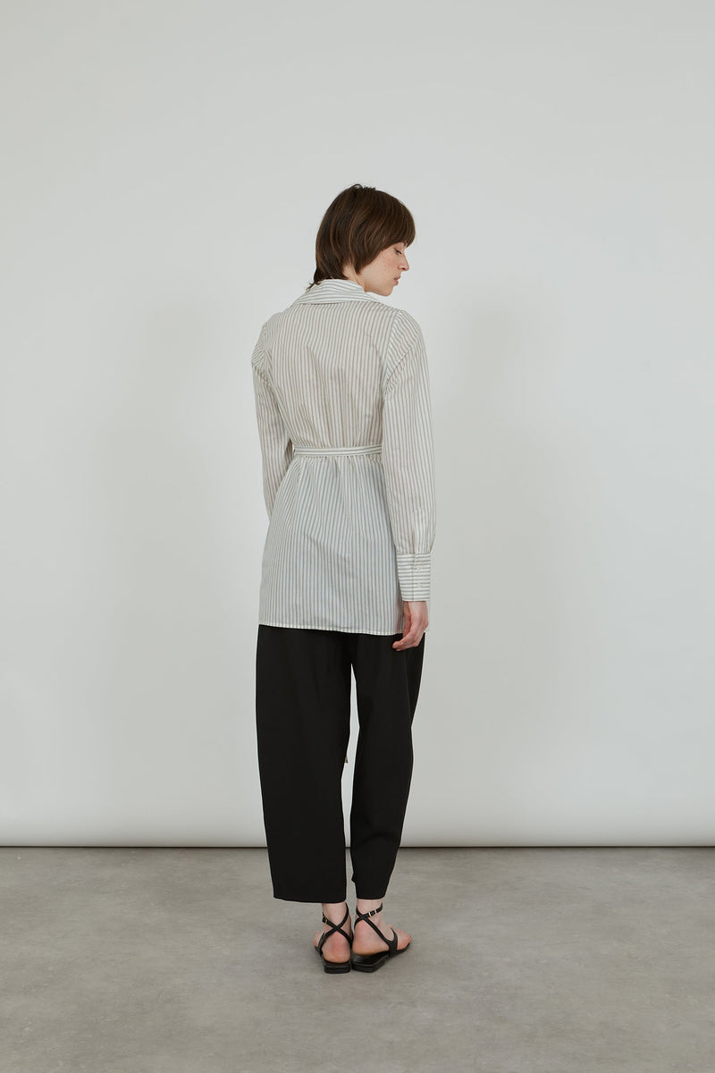 Koda wrap shirt | Striped grey blue - Cotton