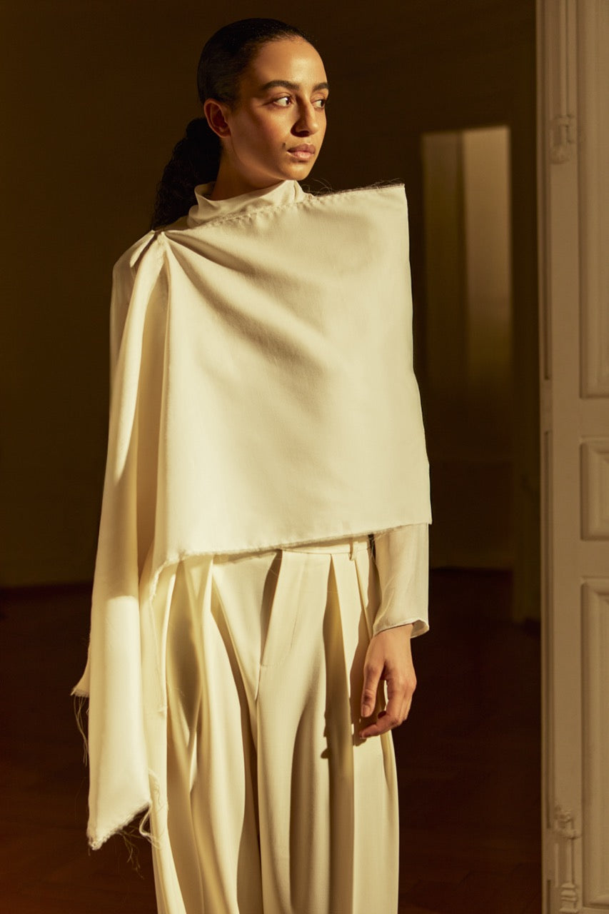 Macha scarf raw | Cream off white - Wool silk blend