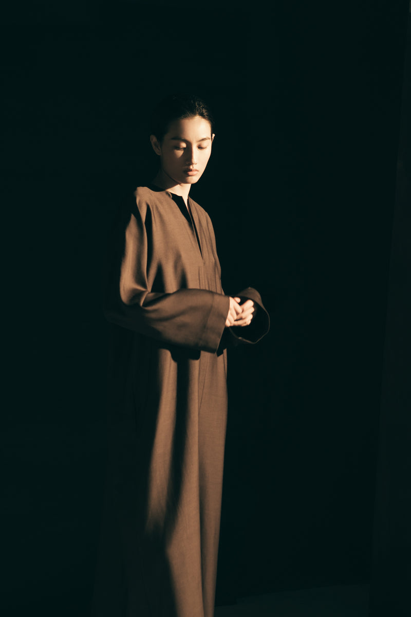Thalia dress | Chocolate - Wool-silk blend