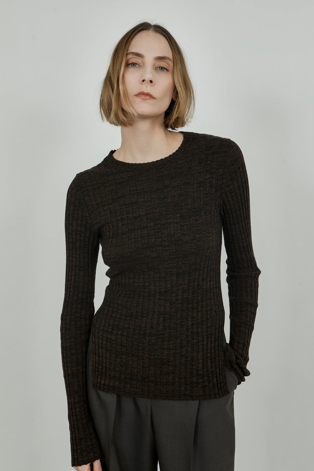 Lucinda crew neck | Charcoal & moss - Egyptian cotton & cashmere blend