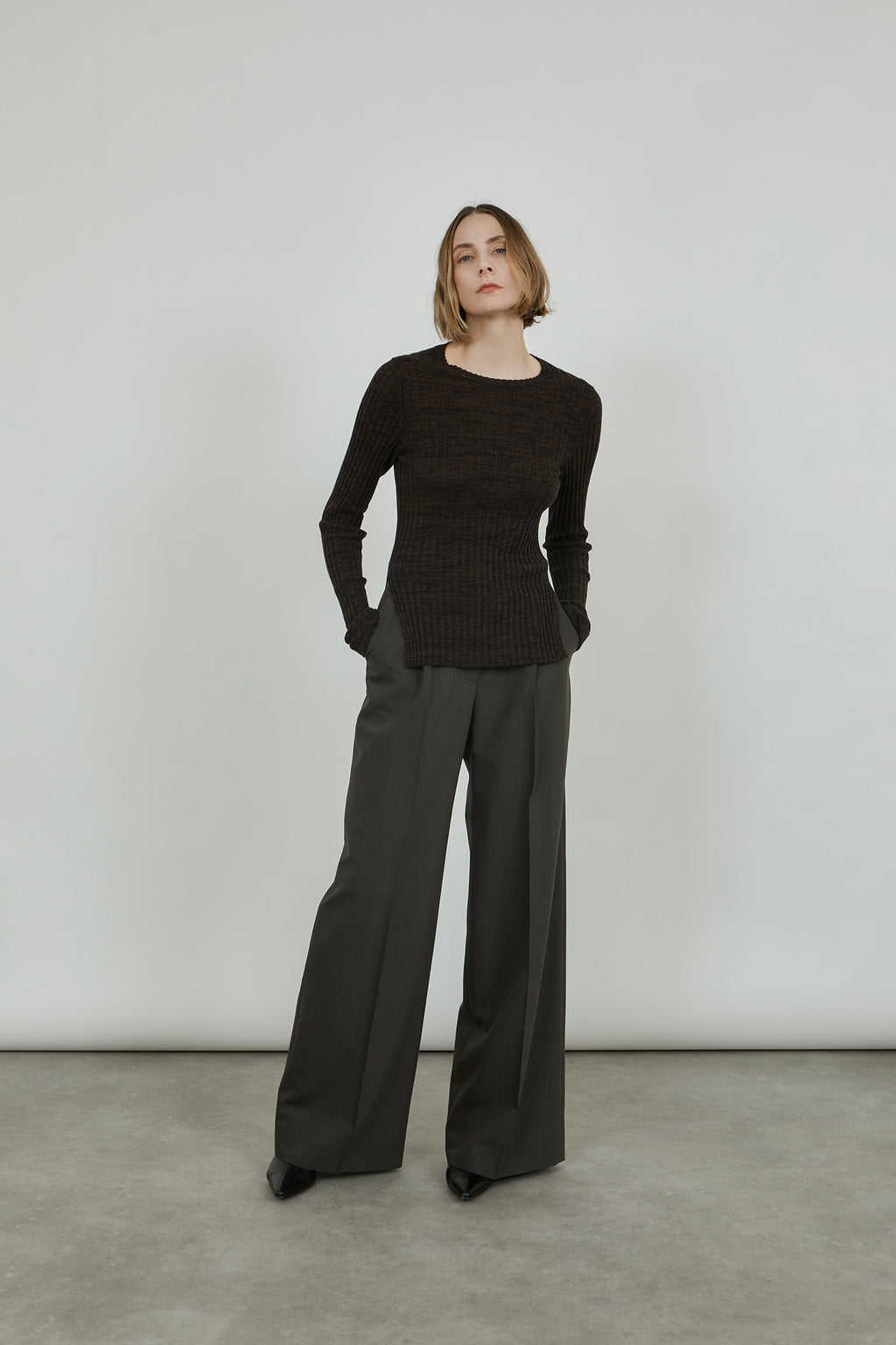 Lucinda crew neck | Charcoal & moss - Egyptian cotton & cashmere blend