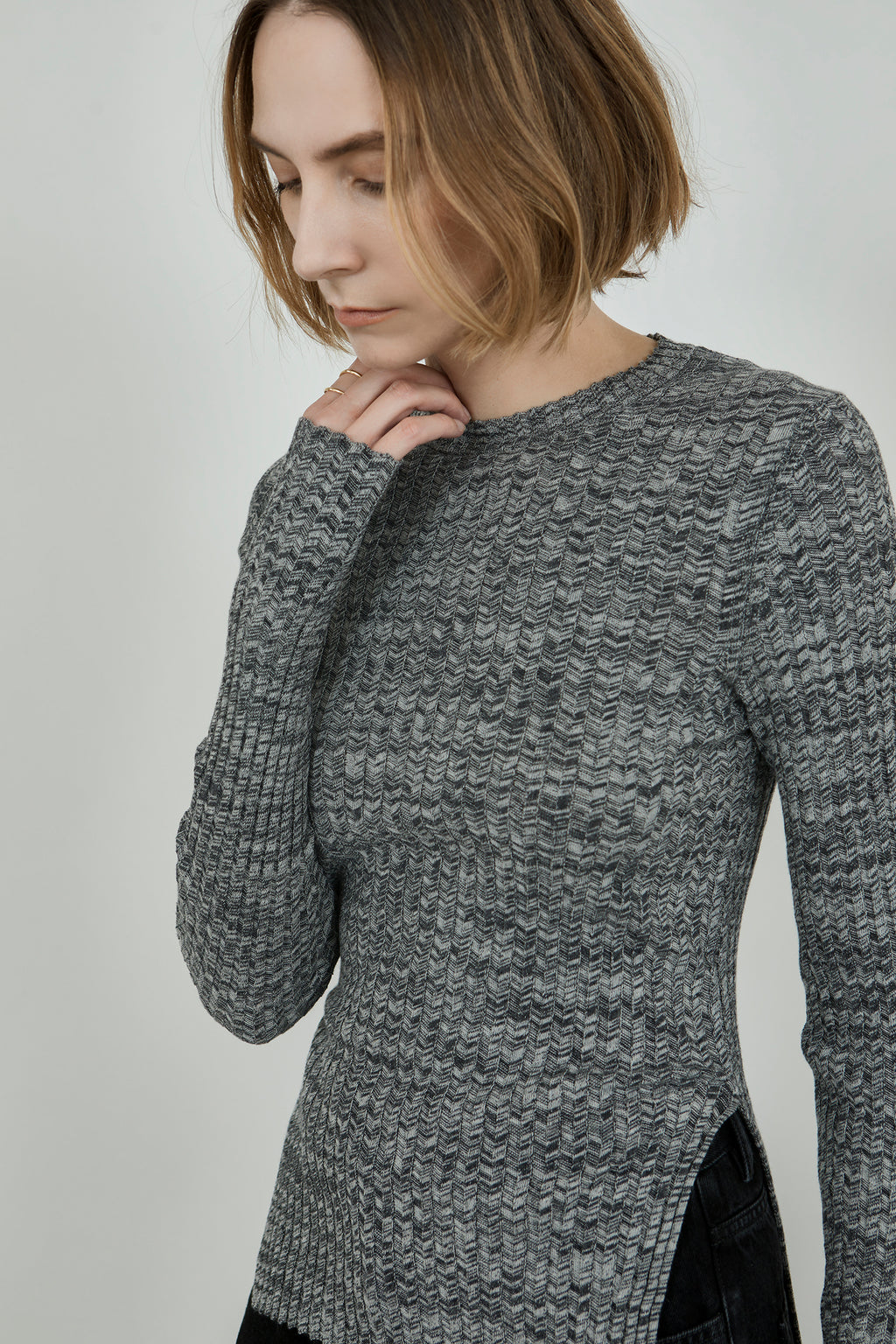 Lucinda crew neck | Charcoal & off white - Egyptian cotton & cashmere blend