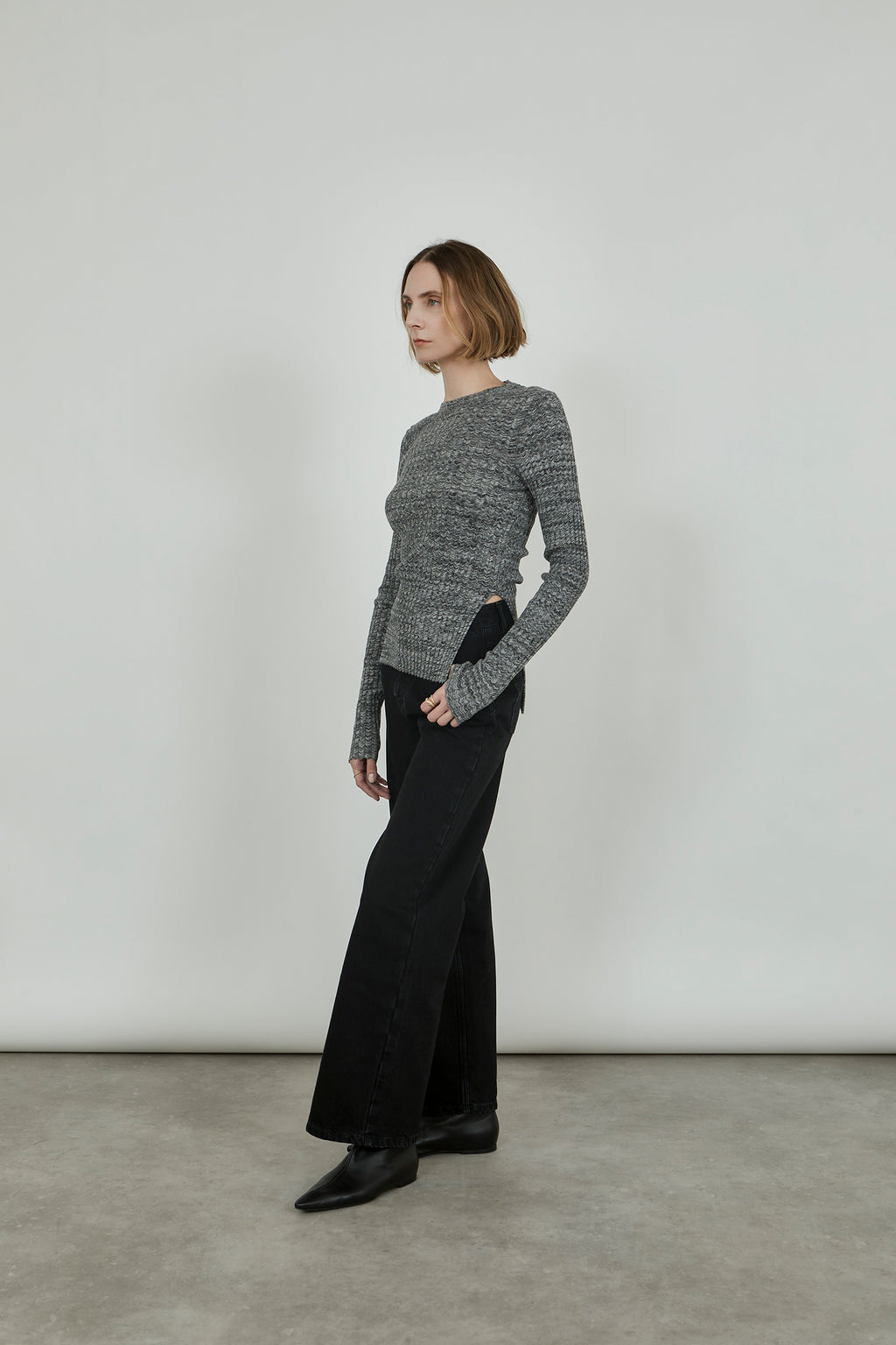 Lucinda crew neck | Charcoal & off white - Egyptian cotton & cashmere blend