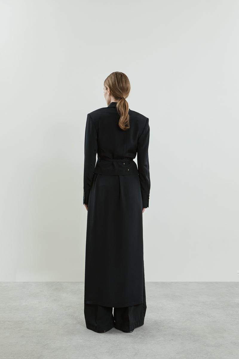 Back view of the Lynn blazer in black crepe silk.