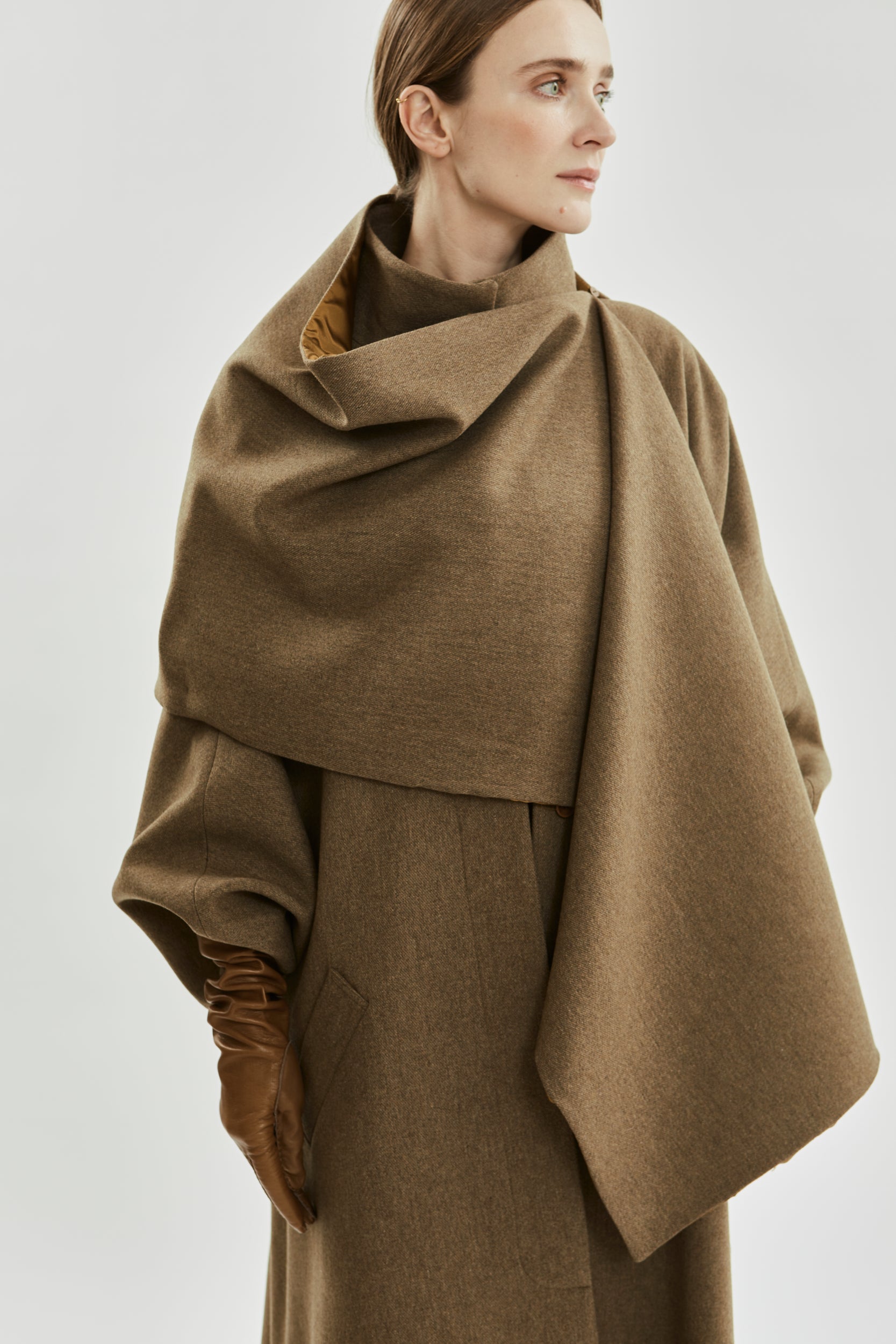 Macha dubbele sjaal | Khaki Brown - gerecyclede wol