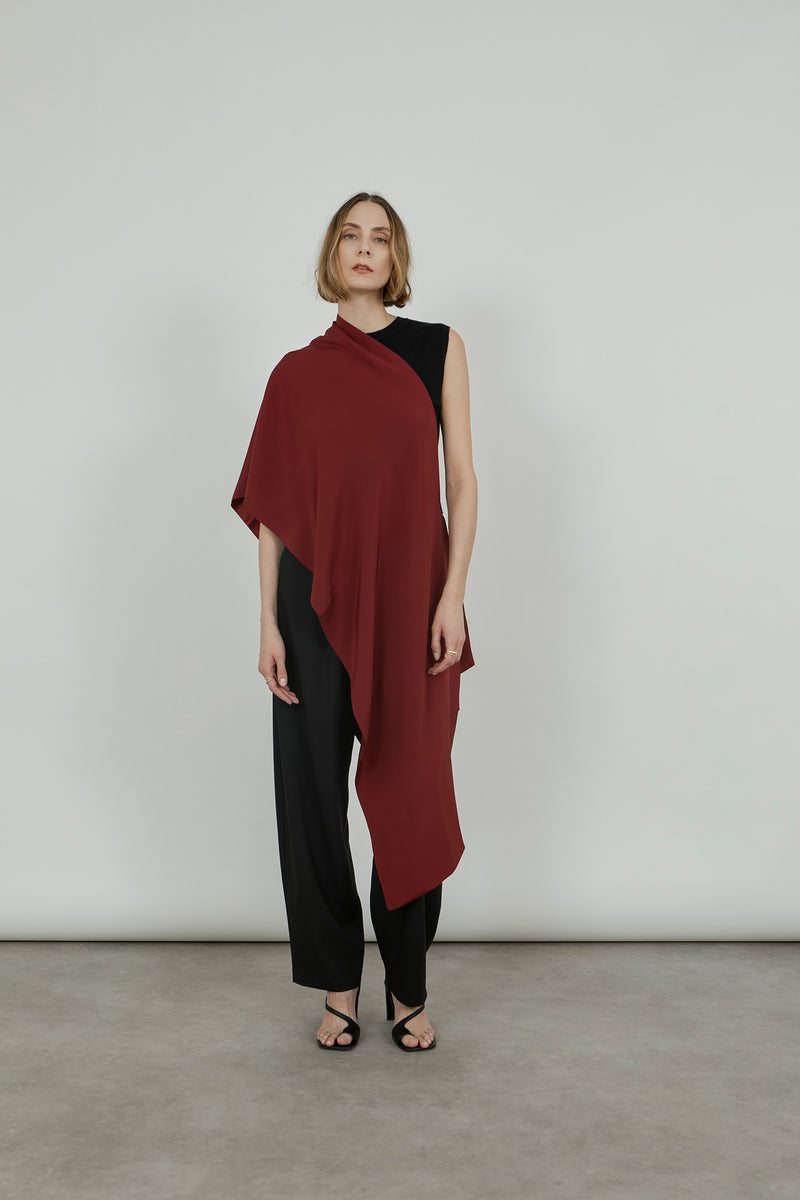 Macha double scarf | Red - Crepe-satin silk