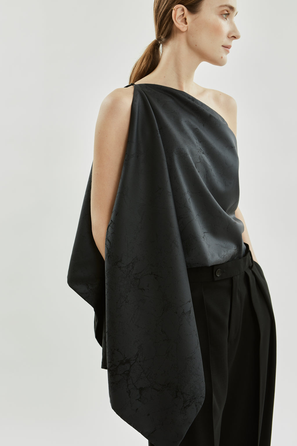 Macha double scarf | Grey jacquard - Wool silk blend