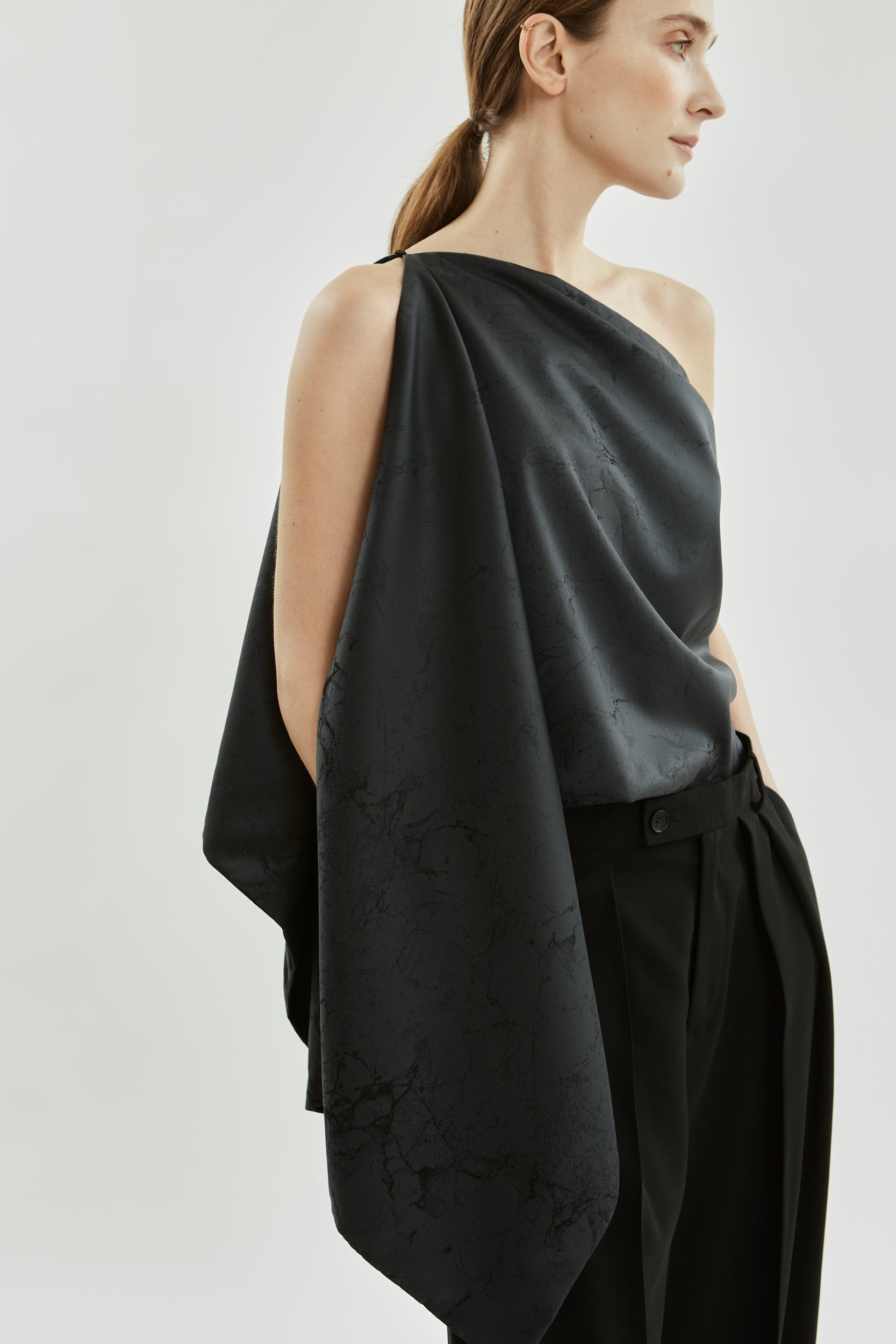 Macha double scarf | Grey jacquard - Wool silk blend