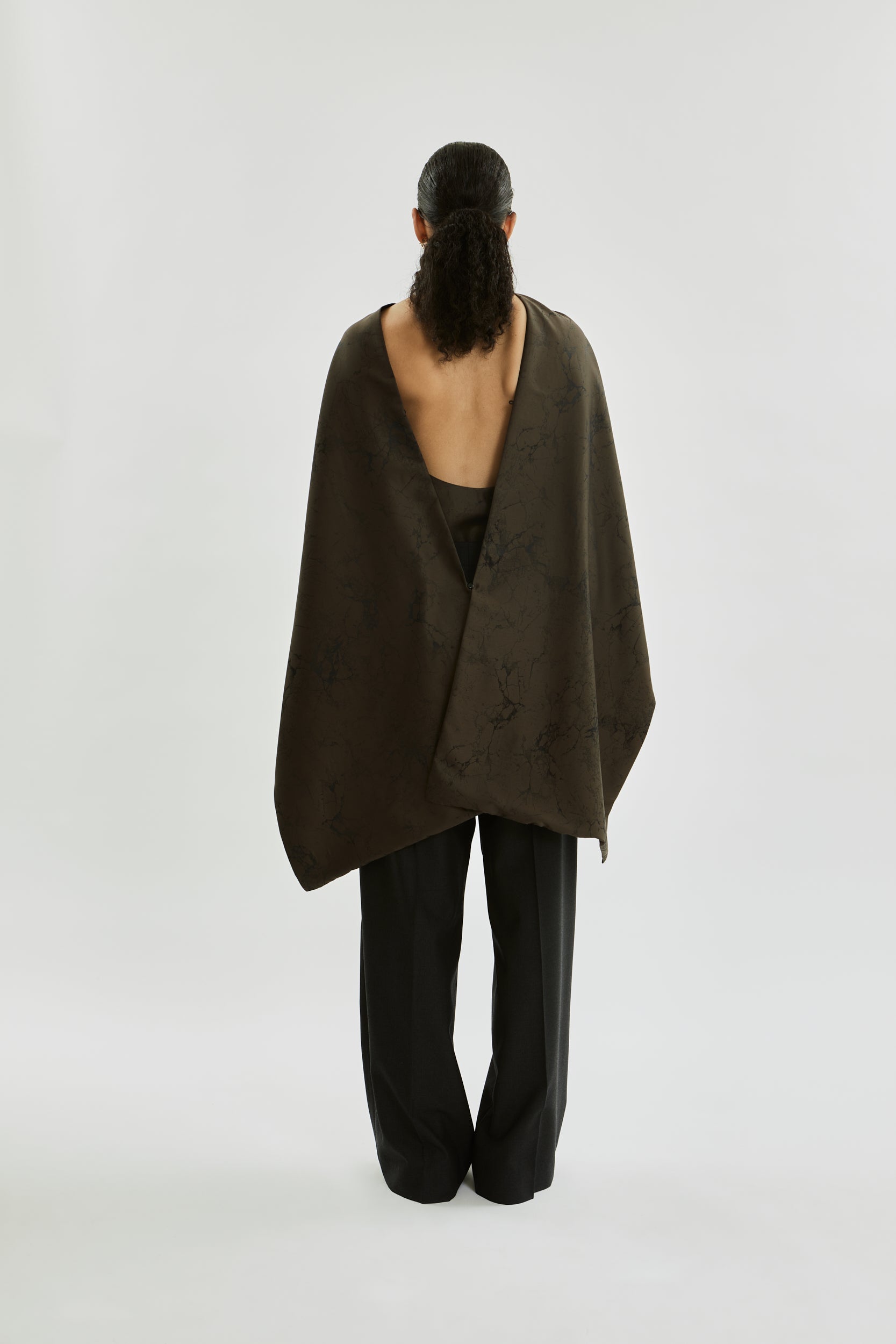 Macha double scarf | Khaki jacquard - Wool silk blend