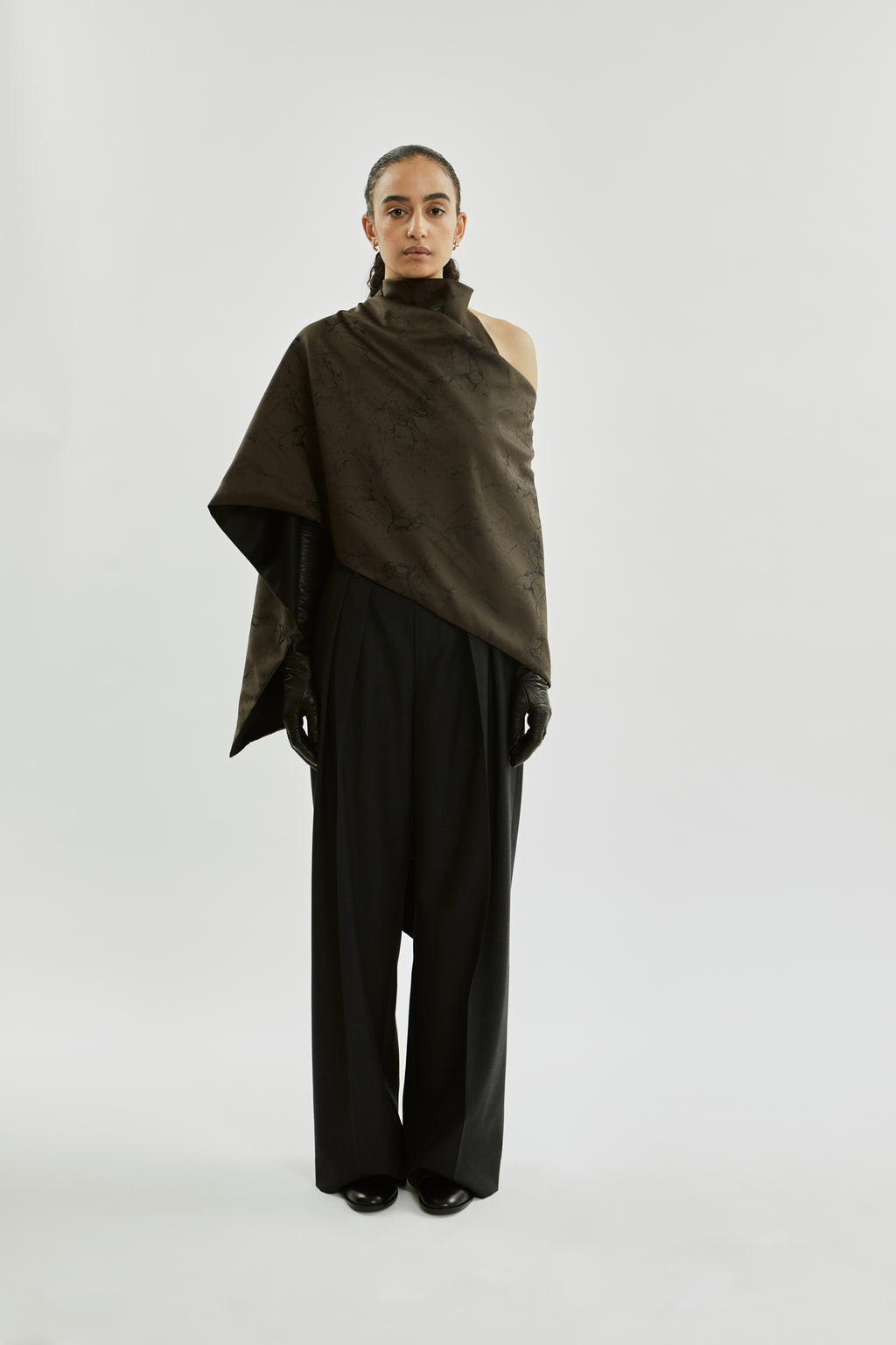 Macha double scarf | Khaki jacquard - Wool silk blend