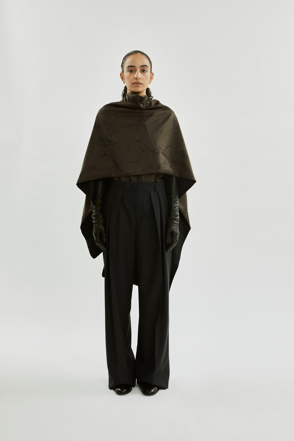 Macha double scarf | Khaki jacquard - Wool silk blend