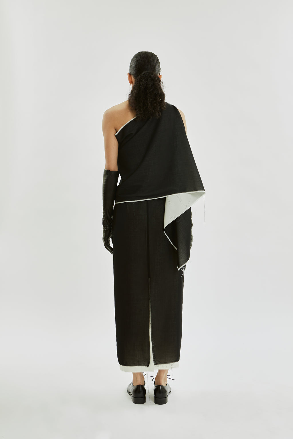 Macha scarf raw | Black off white - Virgin wool
