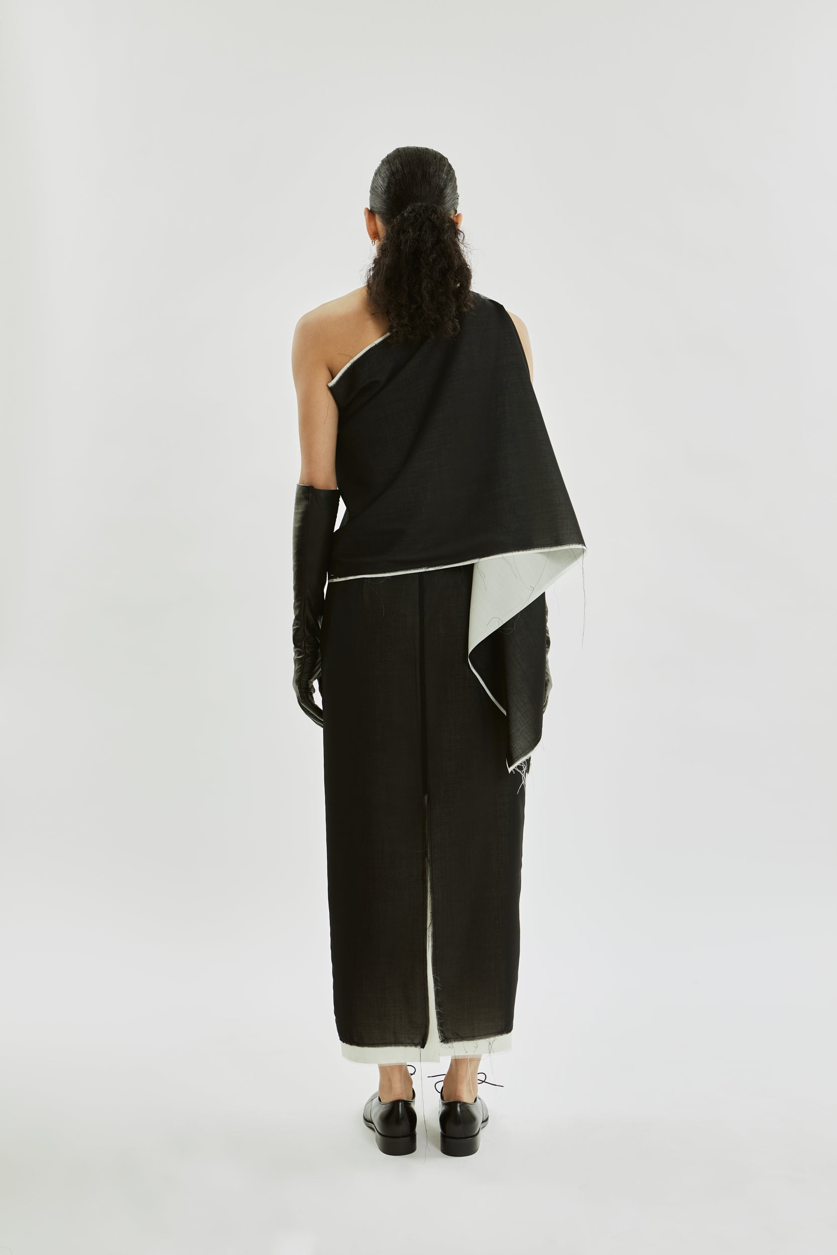 Macha scarf raw | Black off white - Virgin wool