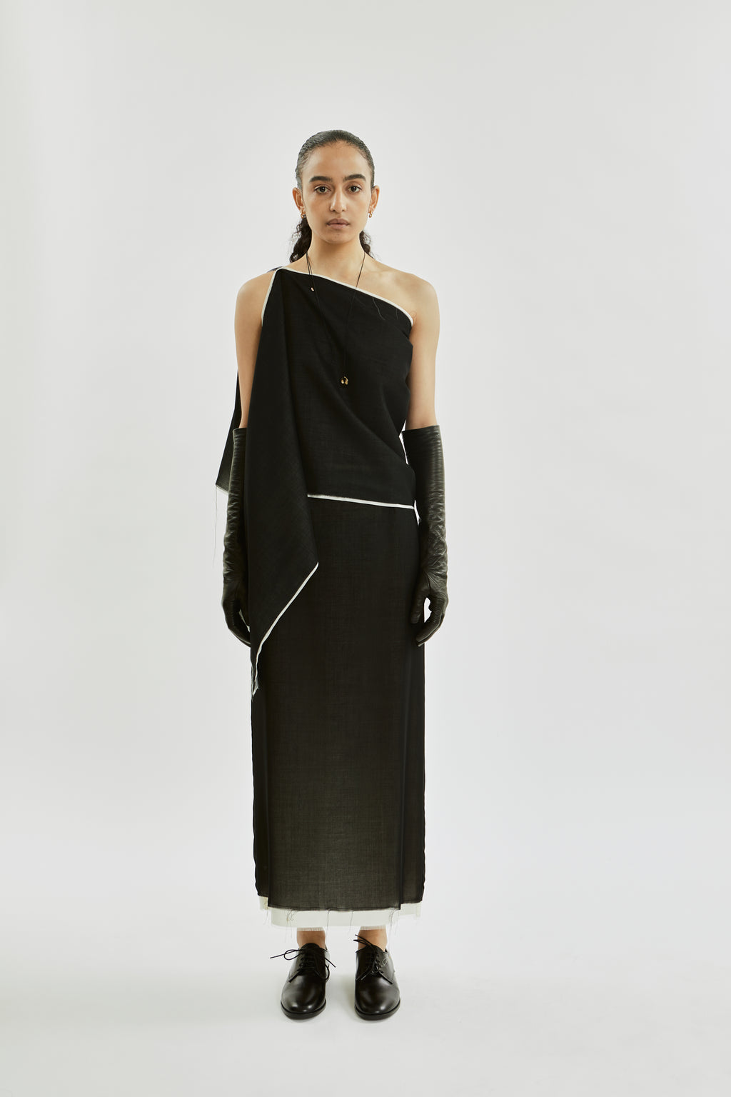 Macha scarf raw | Black off white - Virgin wool