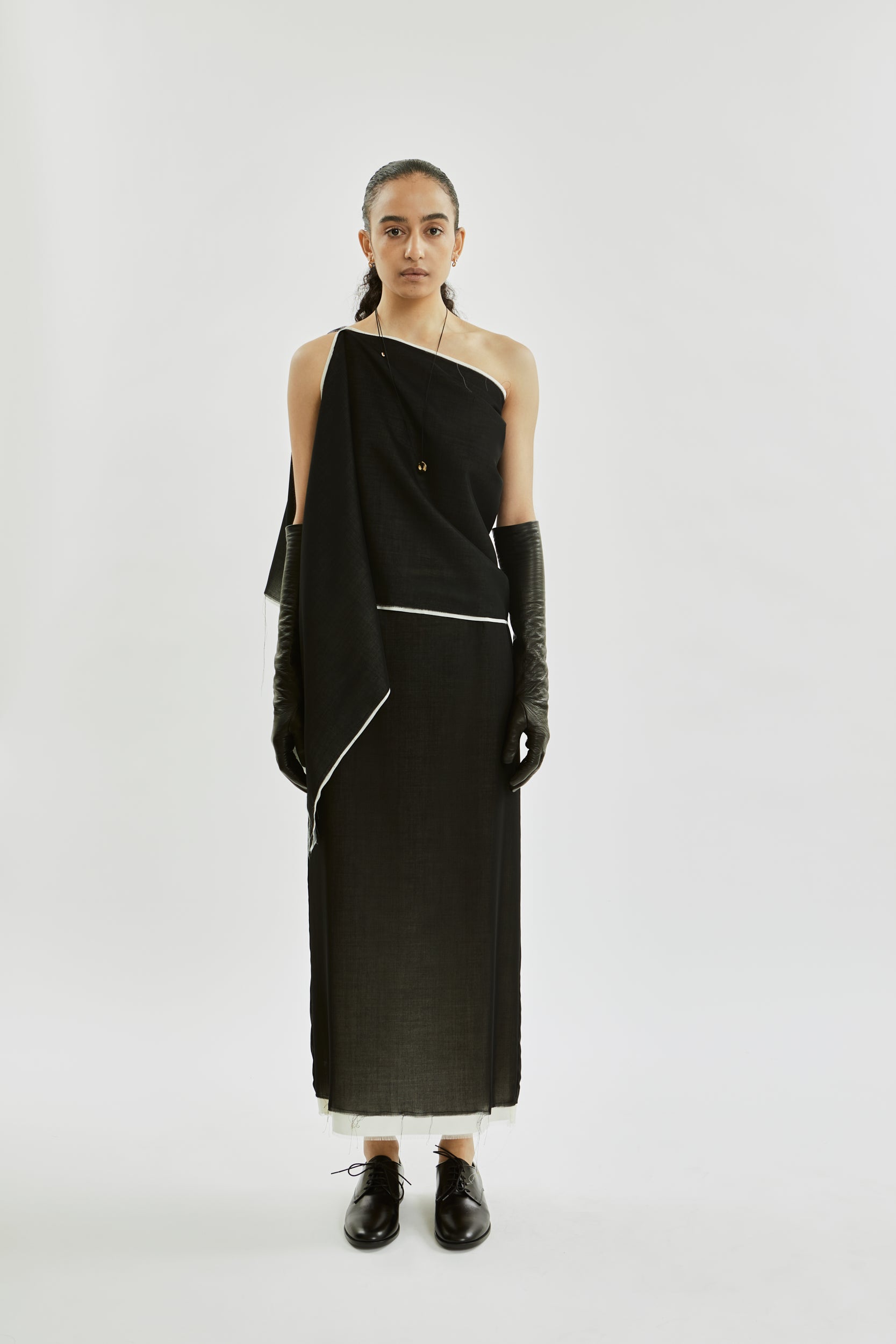 Macha scarf raw | Black off white - Virgin wool
