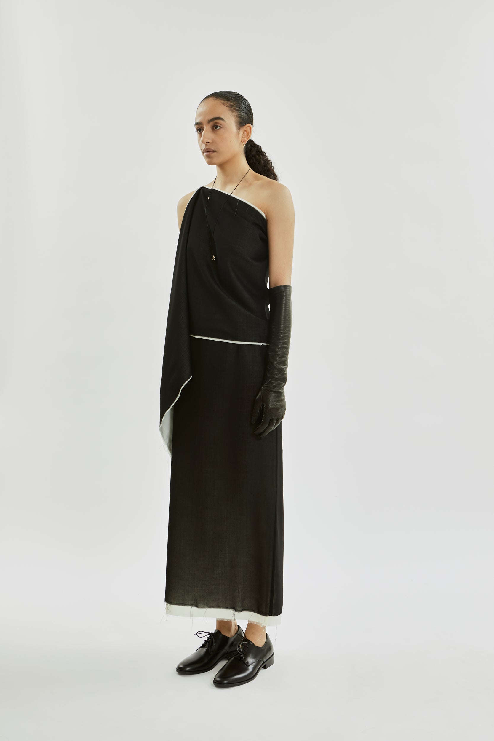 Macha scarf raw | Black off white - Virgin wool
