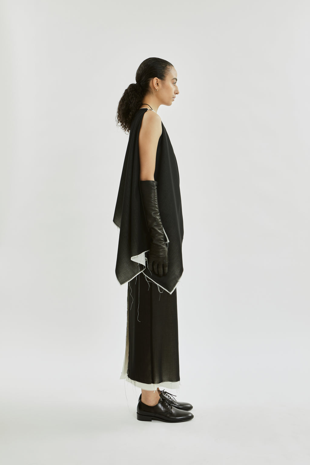 Macha scarf raw | Black off white - Virgin wool