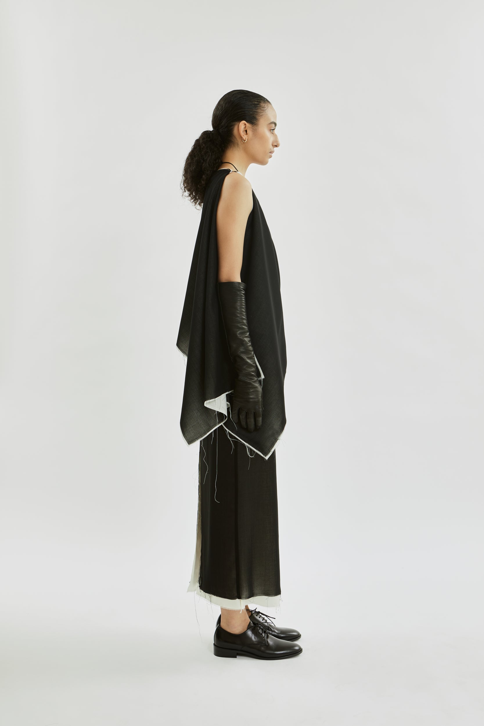 Macha scarf raw | Black off white - Virgin wool