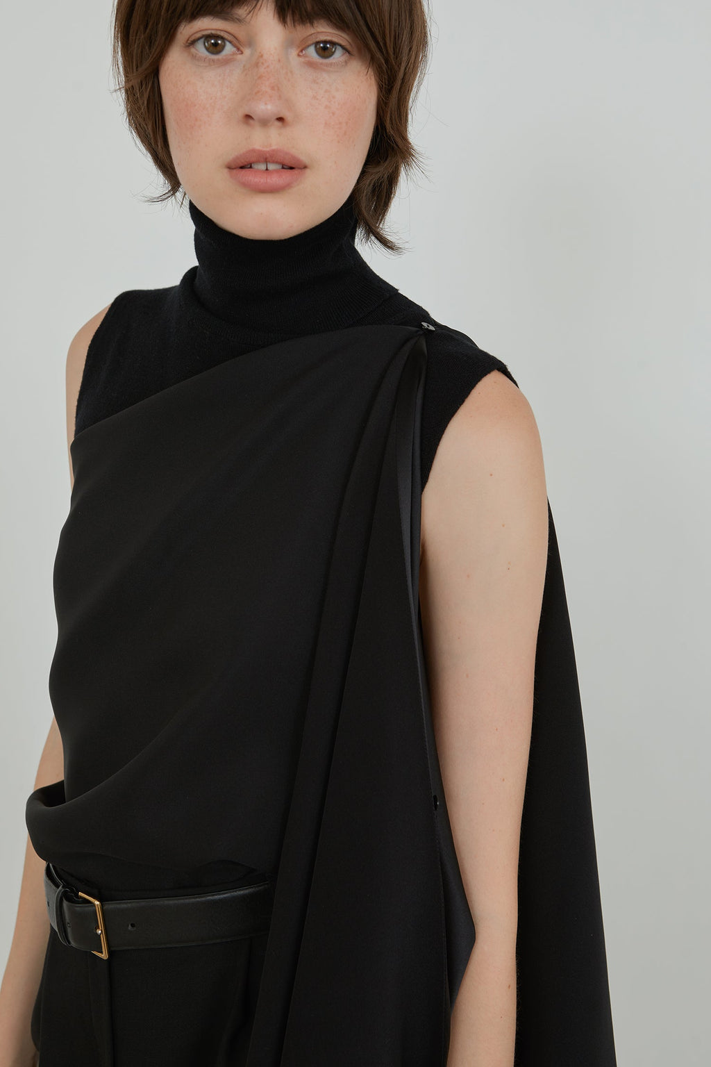 Macha double scarf | Black - Crepe-satin silk