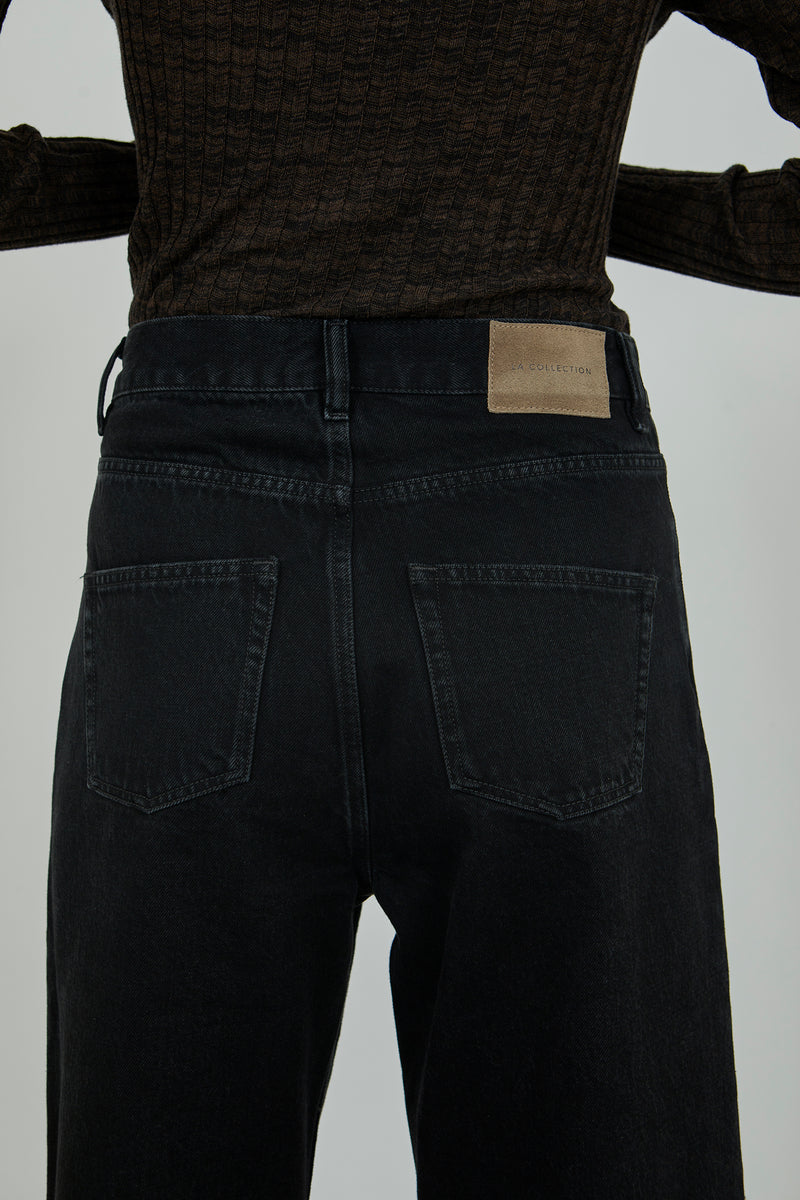 Back view of the Maria denim in dark grey cotton denim.