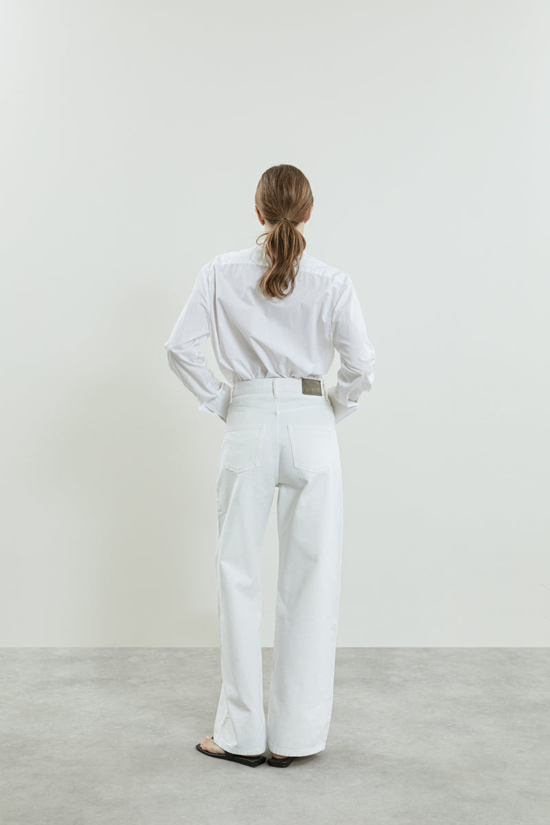 Back view of the Maria denim in off-white cotton denim.